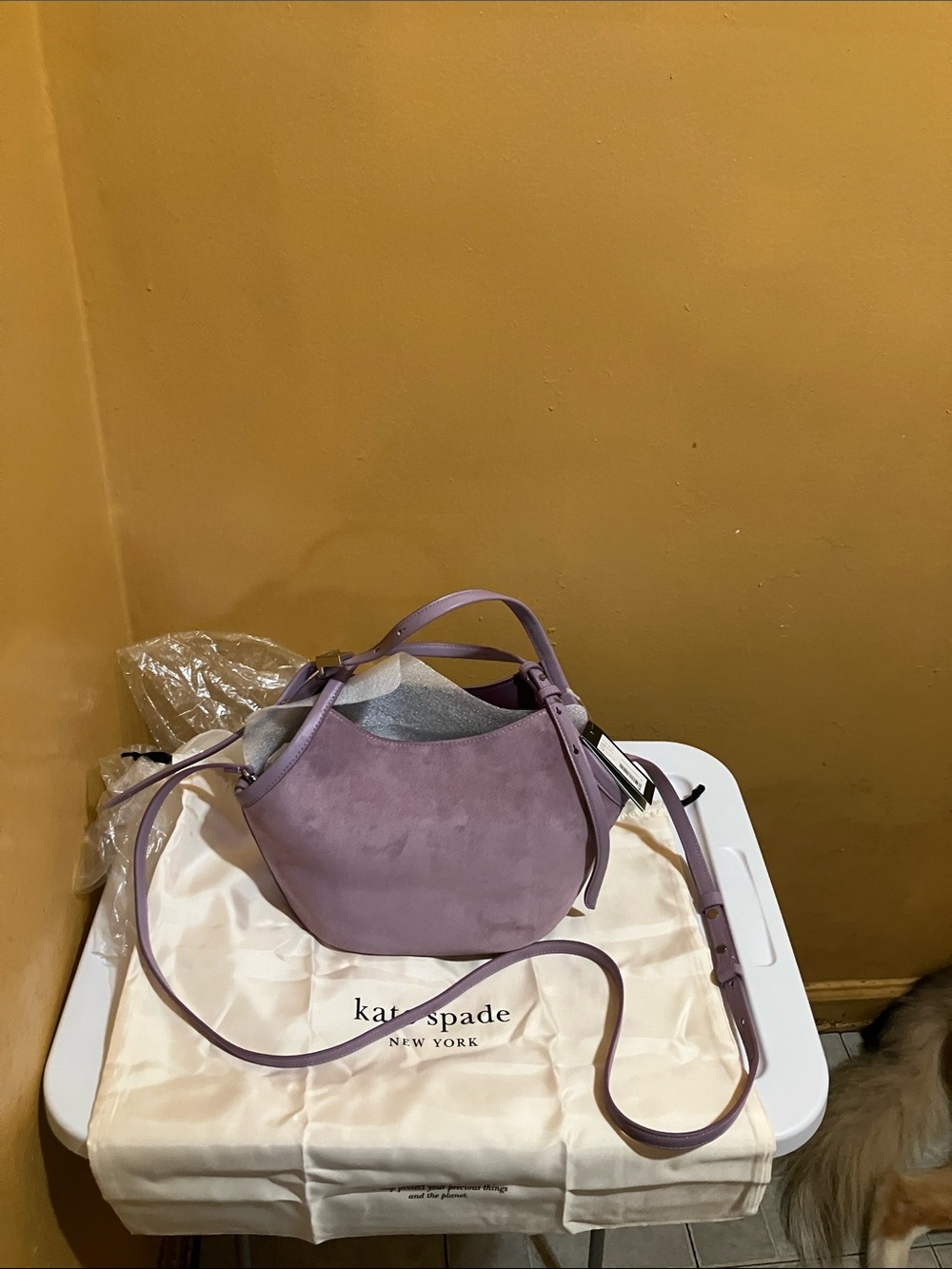 kate spade Market Purple Suede & leather Crossbody with Adjustable Strap